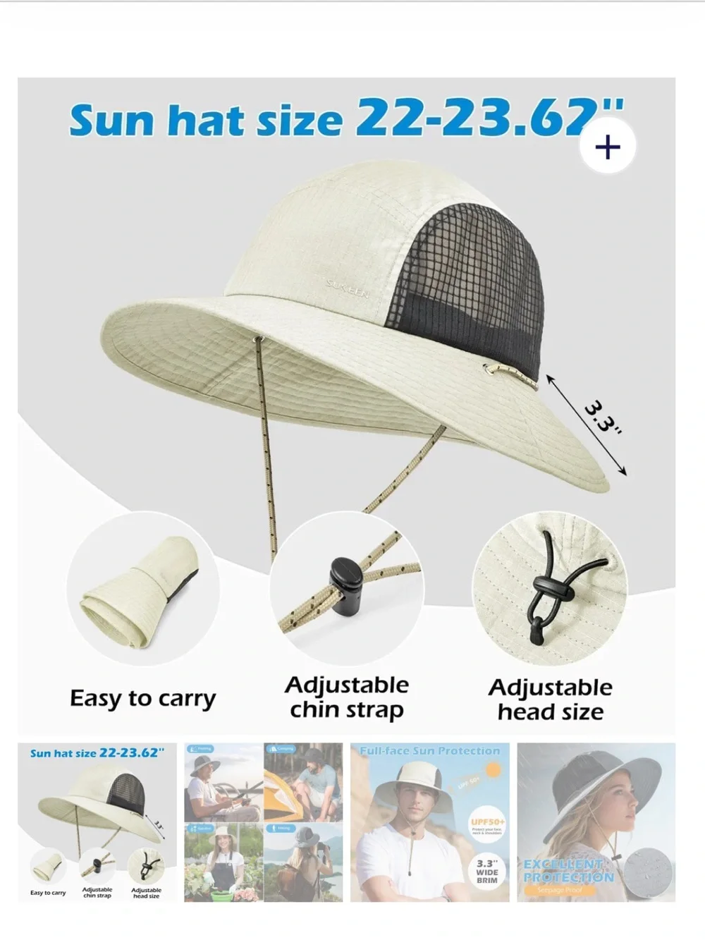 NWT unisex wide brim packable UV Protection 50+ bucket hat